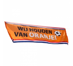 St. Straatbanner 'Wij houden van oranje' (74 x 220 cm) bedrukken